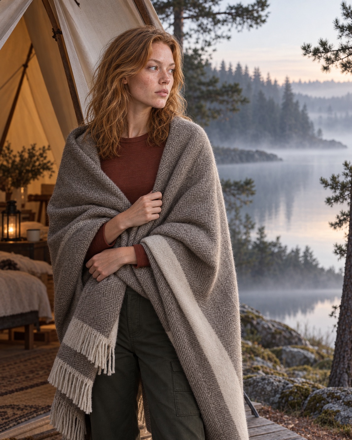 Freja Rune genießt die Morgenstimmung am See